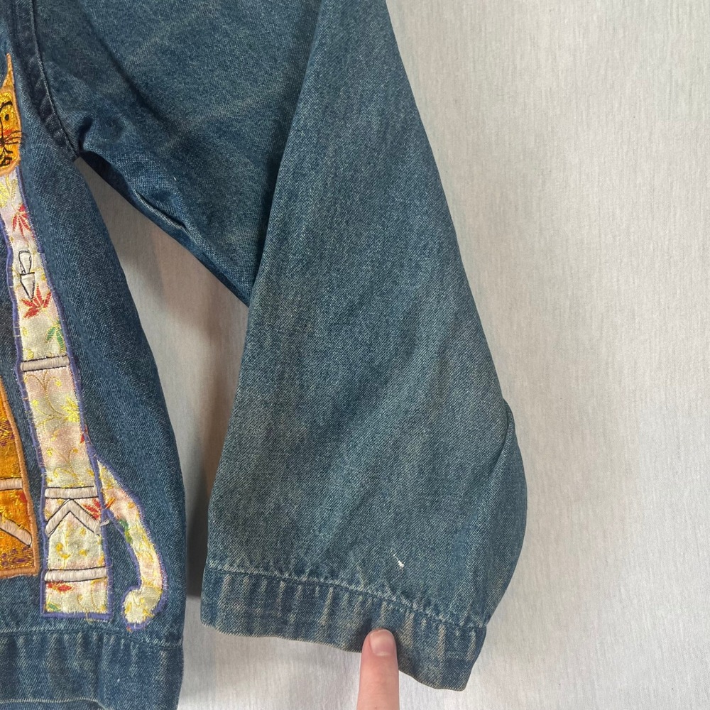 Tantrums Vintage Denim Jacket Women L Cat Patchwork Embroidered Art to Wear - Picture 12 of 16